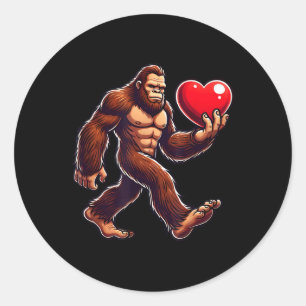 Bigfoot Holding Heart Valentines Day Funny Sasquat Classic Round Sticker
