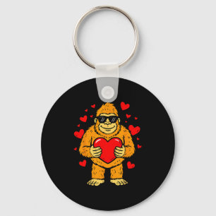 Bigfoot Holding Heart Valentines Day Sasquatch Men Keychain