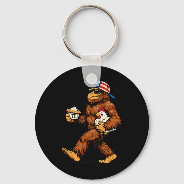 Bigfoot Holding Pi Math Chicken Funny Pi Day Teach Keychain (Front)