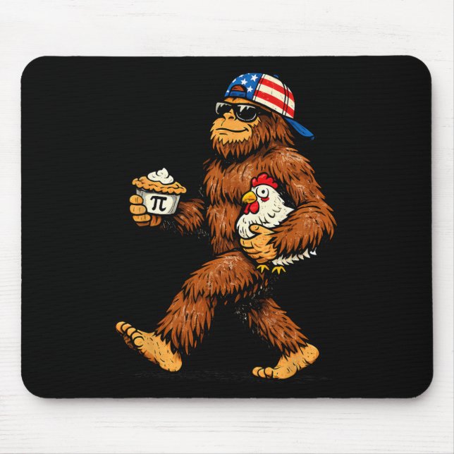 Bigfoot Holding Pi Math Chicken Funny Pi Day Teach Mouse Pad (Front)
