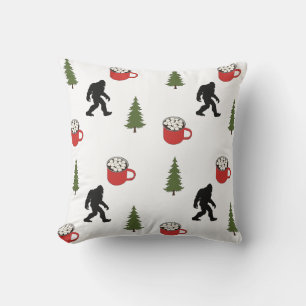 Bigfoot, Hot Cocoa, Pine Tree, Outdoors Throw Pillow