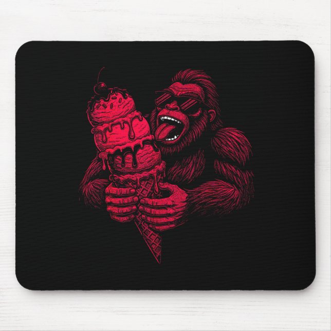 Bigfoot ice cream lover retro summer funny cryptid mouse pad (Front)