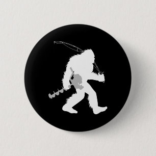 Bigfoot Ice Fishing Yeti Fisherman With Drilling A 2 Inch Round Button