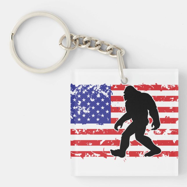 Bigfoot in an American Flag Keychain (Front)