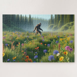 Bigfoot in Bloom, Bigfoot in wildflowers landscape Jigsaw Puzzle