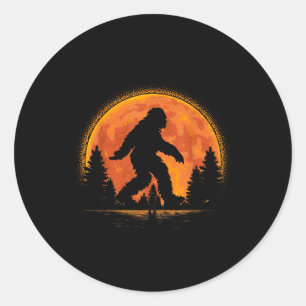 Bigfoot In Forest Sunset Graphic Sasquatch For Men Classic Round Sticker
