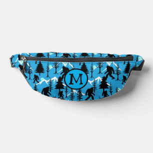 Bigfoot in Forest Trees and Mountains Monogram Fanny Pack