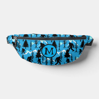 Bigfoot in Forest Trees and Mountains Monogram Fanny Pack