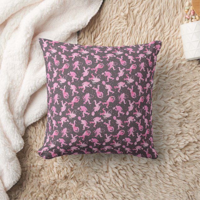 Bigfoot in Love in Pink with Hearts Throw Pillow (Blanket)