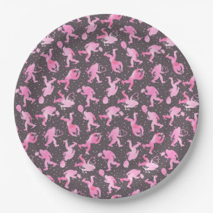 Bigfoot in Love Valentine in Pink and Grey Paper Plate