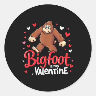 Bigfoot Is My Valentine Lover Heart Bigfoot Valent Classic Round Sticker