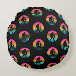 Bigfoot Jazz Saxophone Retro Sunset Design Round Pillow