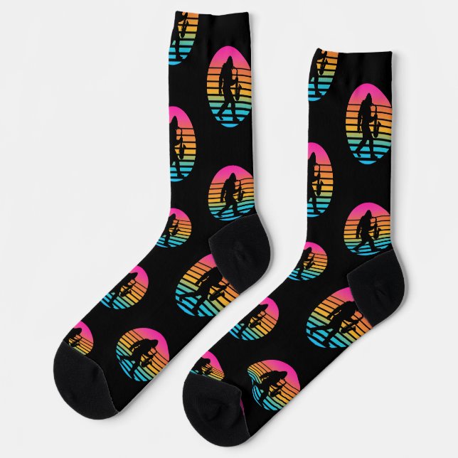 Bigfoot Jazz Saxophone Retro Sunset Design Socks (Left)