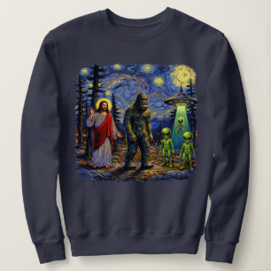 Bigfoot Jesus Aliens Starry Night — Sasquatch Van  Sweatshirt