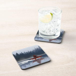 Bigfoot Lake Canoe Wilderness Pine Forest Camp  Coaster