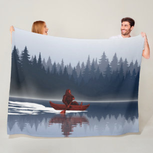 Bigfoot Lake Canoe Wilderness Pine Forest  Fleece Blanket