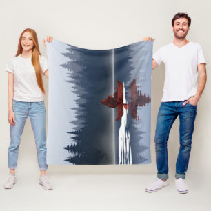 Bigfoot Lake Canoe Wilderness Pine Forest   Fleece Blanket