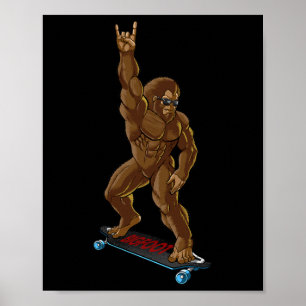 Bigfoot Long Boarding Rock On - Sasquatch Big Foot Poster