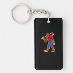 Bigfoot Lumberjack T shirt Sasquatch Carpenter Men Keychain