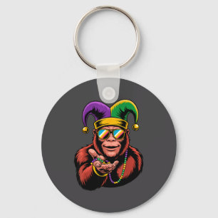 Bigfoot Mardi Gras Funny Carnival With Jester Bead Keychain