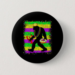 Bigfoot Mardi Gras Sasquatch Funny Men Kids Carniv 2 Inch Round Button