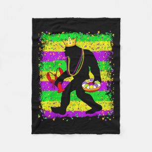 Bigfoot Mardi Gras Sasquatch Funny Men Kids Carniv Fleece Blanket
