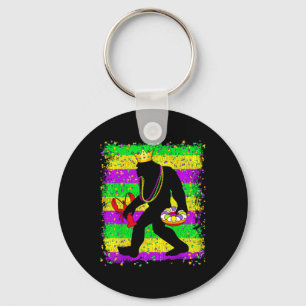 Bigfoot Mardi Gras Sasquatch Funny Men Kids Carniv Keychain