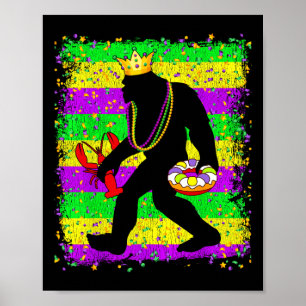 Bigfoot Mardi Gras Sasquatch Funny Men Kids Carniv Poster