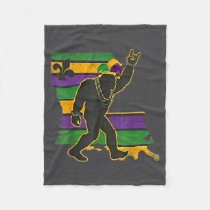 Bigfoot Mardi Gras Sasquatch New Orleans Louisiana Fleece Blanket