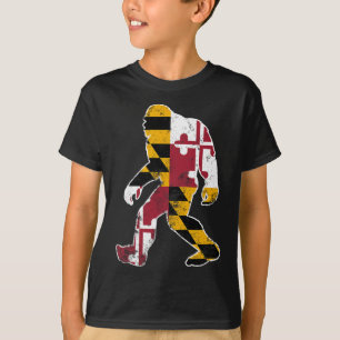 Bigfoot Maryland Flag State Sasquatch Men Women Ki T-Shirt