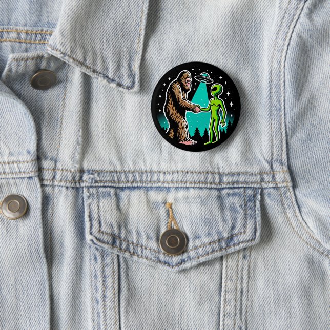 Bigfoot Meets Alien 2 Inch Round Button (In Situ)
