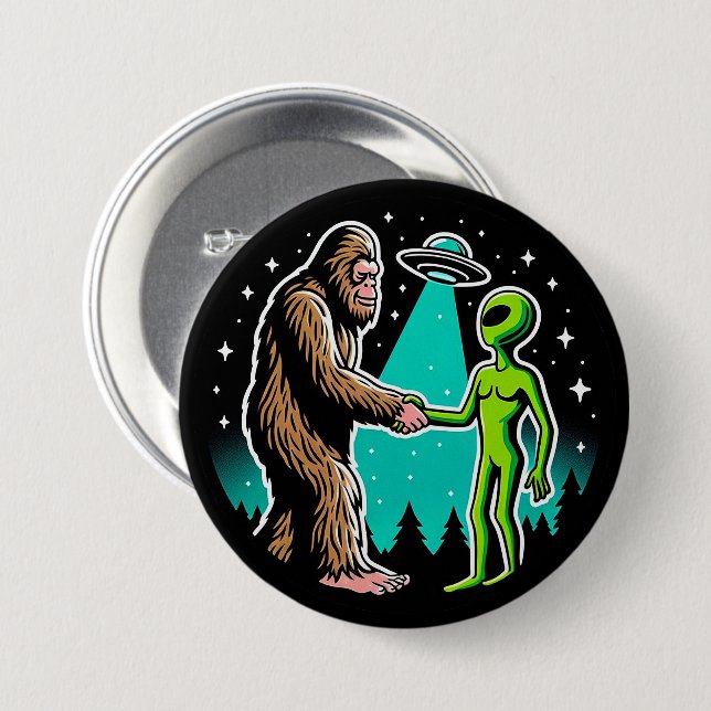 Bigfoot Meets Alien 3 Inch Round Button (Front & Back)