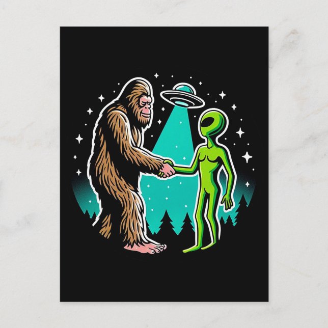 Bigfoot Meets Alien Postcard (Front)
