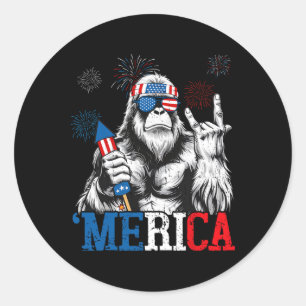 Bigfoot Merica 4th Of July Funny Boys Men Sasquatc Classic Round Sticker