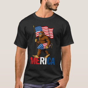 Bigfoot Merica Fireworks American Flag Patriotic T-Shirt
