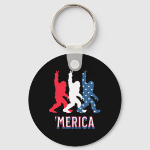 Bigfoot merica Red White Blue Peace Sign 4th Of Ju Keychain