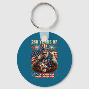 Bigfoot merica rock 4th of july 250 anniversary us keychain