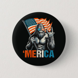 Bigfoot Merica Rock American Flag 2 Inch Round Button