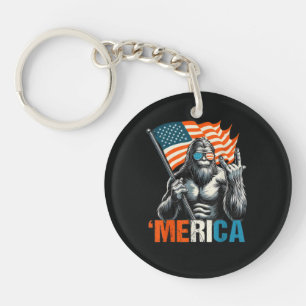 Bigfoot Merica Rock American Flag Keychain