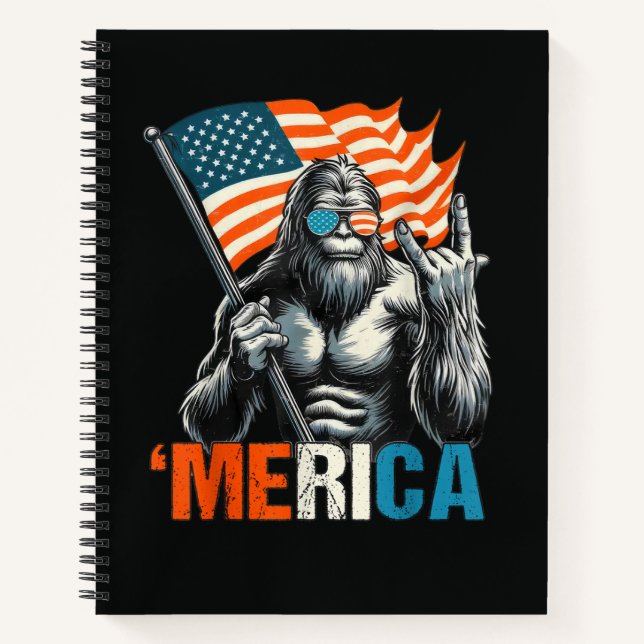 Bigfoot Merica Rock American Flag Notebook (Front)