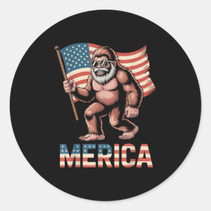 Bigfoot Merica Rock American Flag Patriotic 4th Of Classic Round Sticker