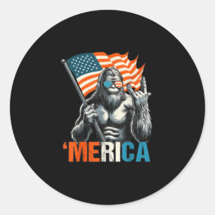 Bigfoot Merica Rock American Flag Patriotic 4th Of Classic Round Sticker