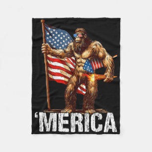 Bigfoot Merica Rock American Flag Patriotic 4th Of Fleece Blanket