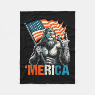 Bigfoot Merica Rock American Flag Patriotic 4th Of Fleece Blanket