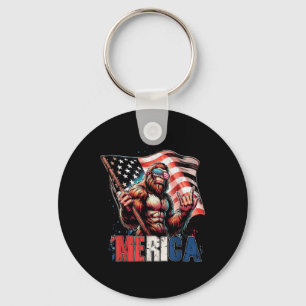 Bigfoot Merica Rock American Flag Patriotic 4th Of Keychain