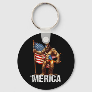 Bigfoot Merica Rock American Flag Patriotic 4th Of Keychain