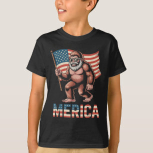 Bigfoot Merica Rock American Flag Patriotic 4th Of T-Shirt
