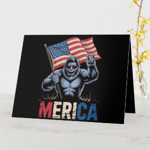 Bigfoot Merica Rock American Flag Patriotic  Card