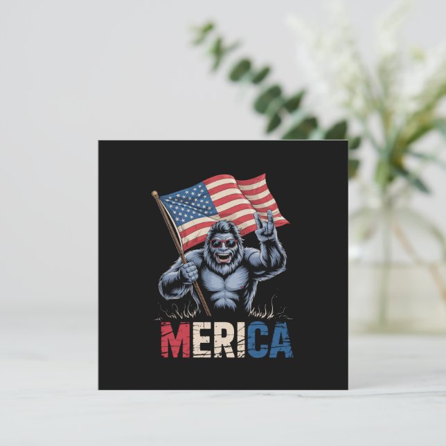 Bigfoot Merica Rock American Flag Patriotic  Invitation (Standing Front)