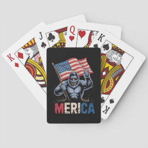 Bigfoot Merica Rock American Flag Patriotic  Playing Cards